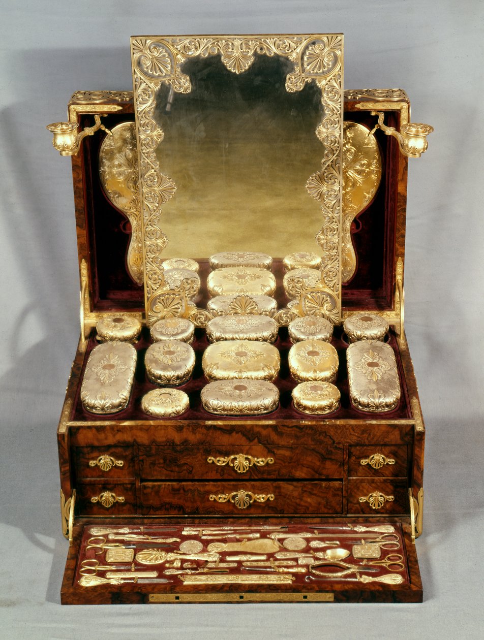 Toiletkistje met vergulde zilveren fittingen, 1850s door English School