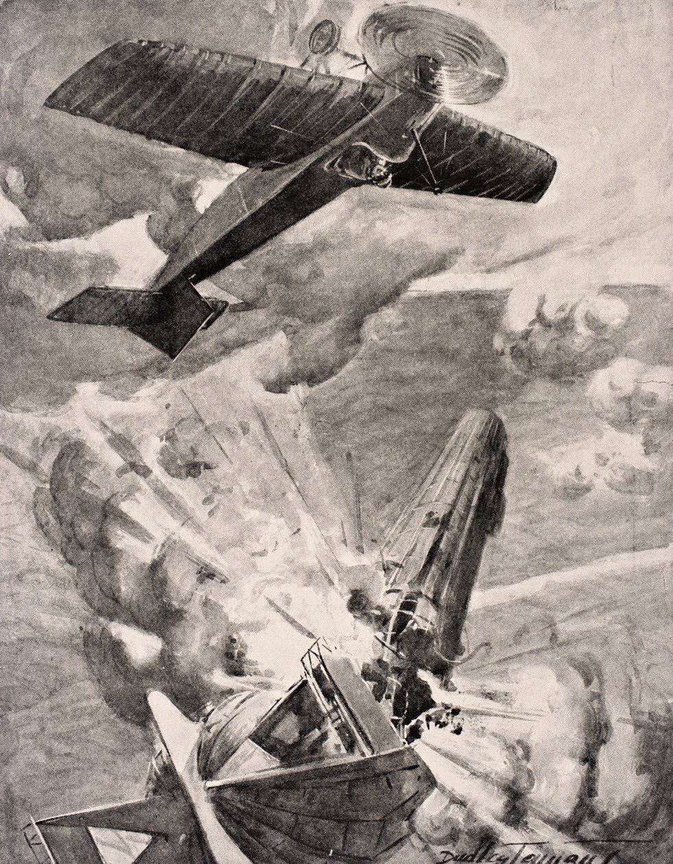 Vlucht Onderluitenant Warneford VC bombardeert en vernietigt Zeppelin luchtschip 1915, uit 