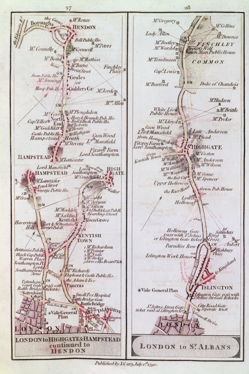 Great North Road uit Londen, 1 juli 1790 door English School