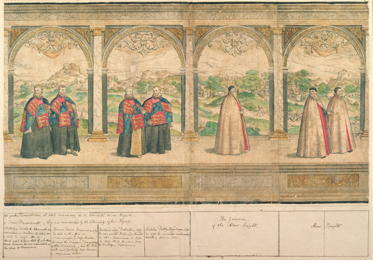 Denkbeeldige samengestelde processie van de Ridders van de Kousenband in Windsor, gegraveerd door Marcus Gheeraerts de Oudere, 1576 door English School