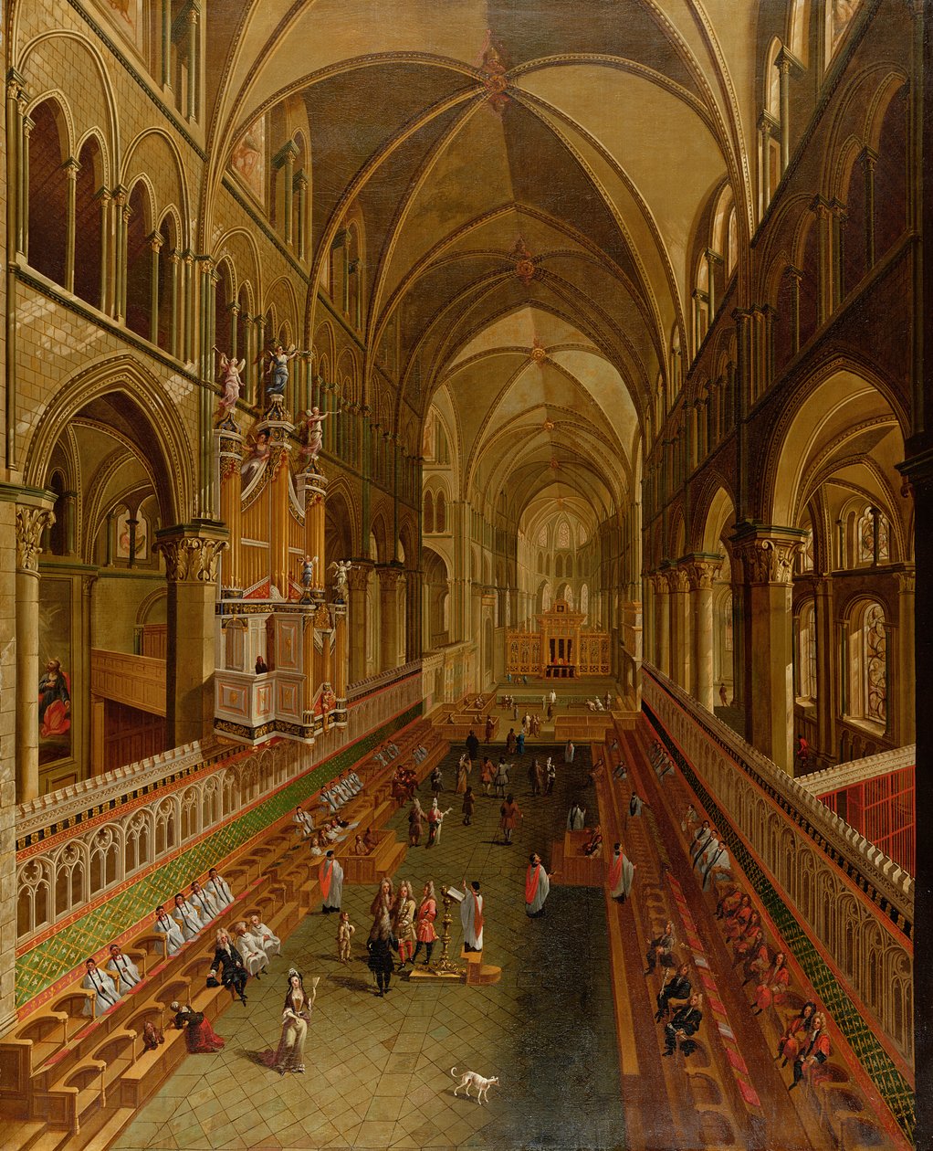 Interieur van de kathedraal van Canterbury, ca. 1675-1700 door English School