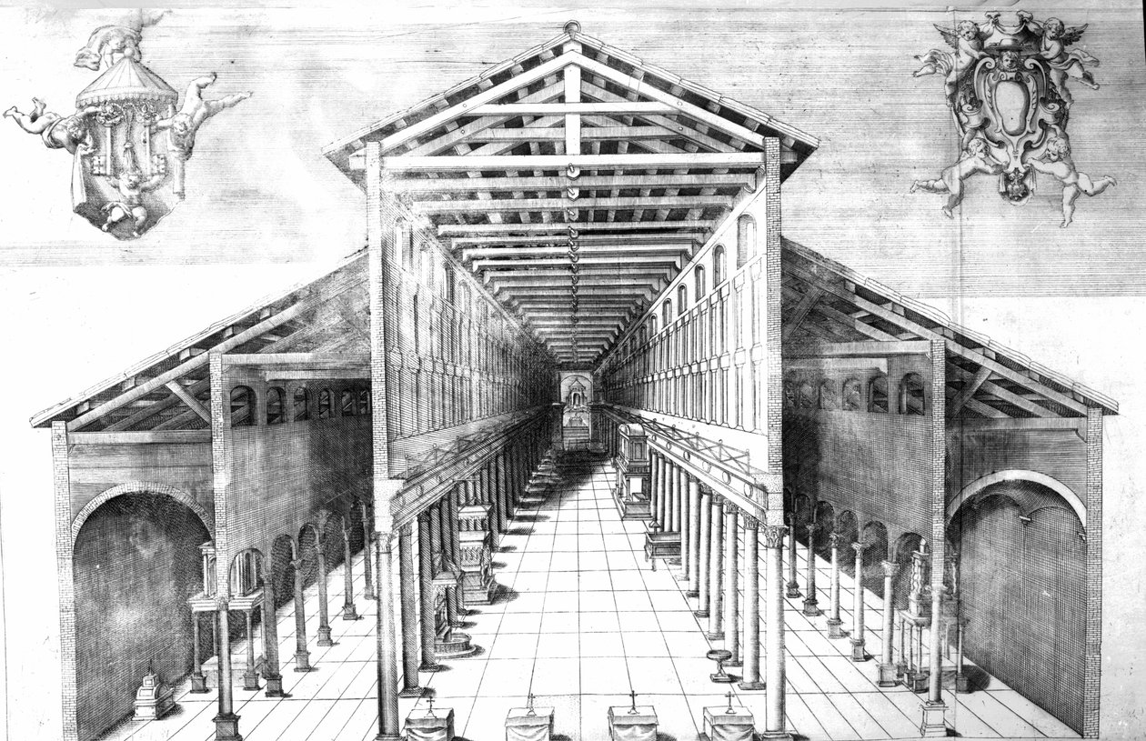 Interieur van de oude Sint-Pieter, Rome door English School