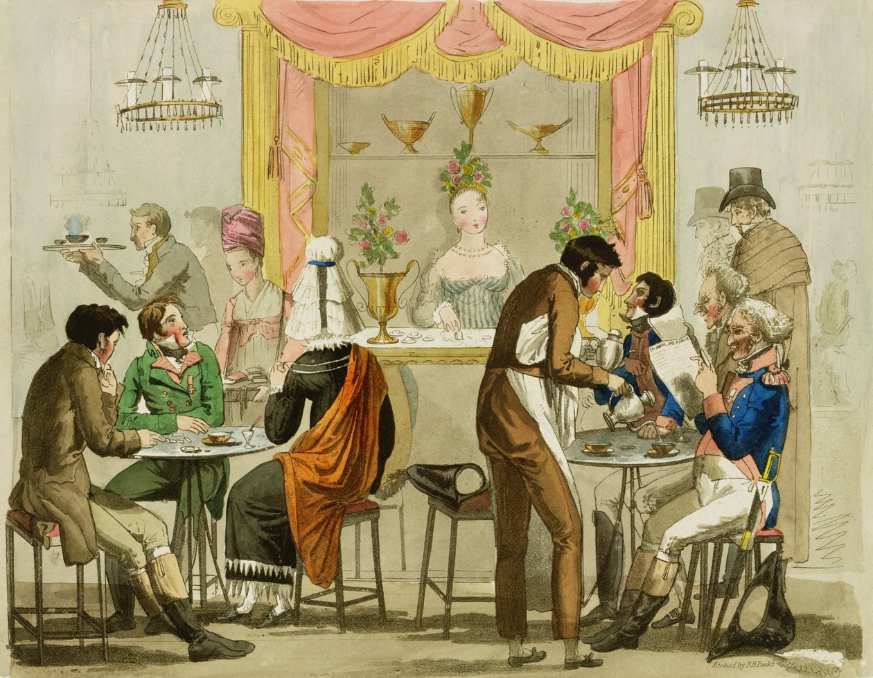 Interieur van een Koffiehuis, gepubliceerd voor William Pearman Library, 1819 door English School
