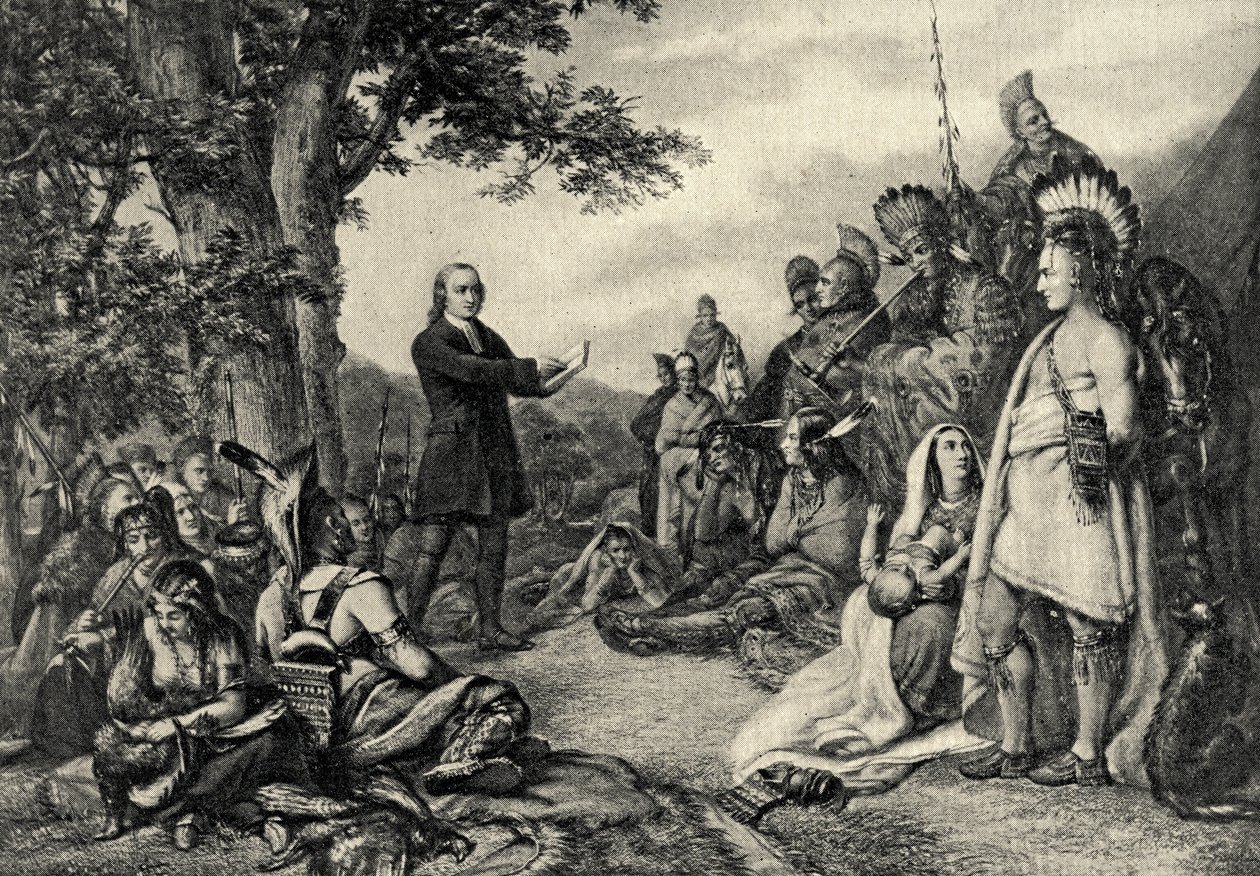 John Wesley predikt aan de Indianen in Georgia in 1736 door English School