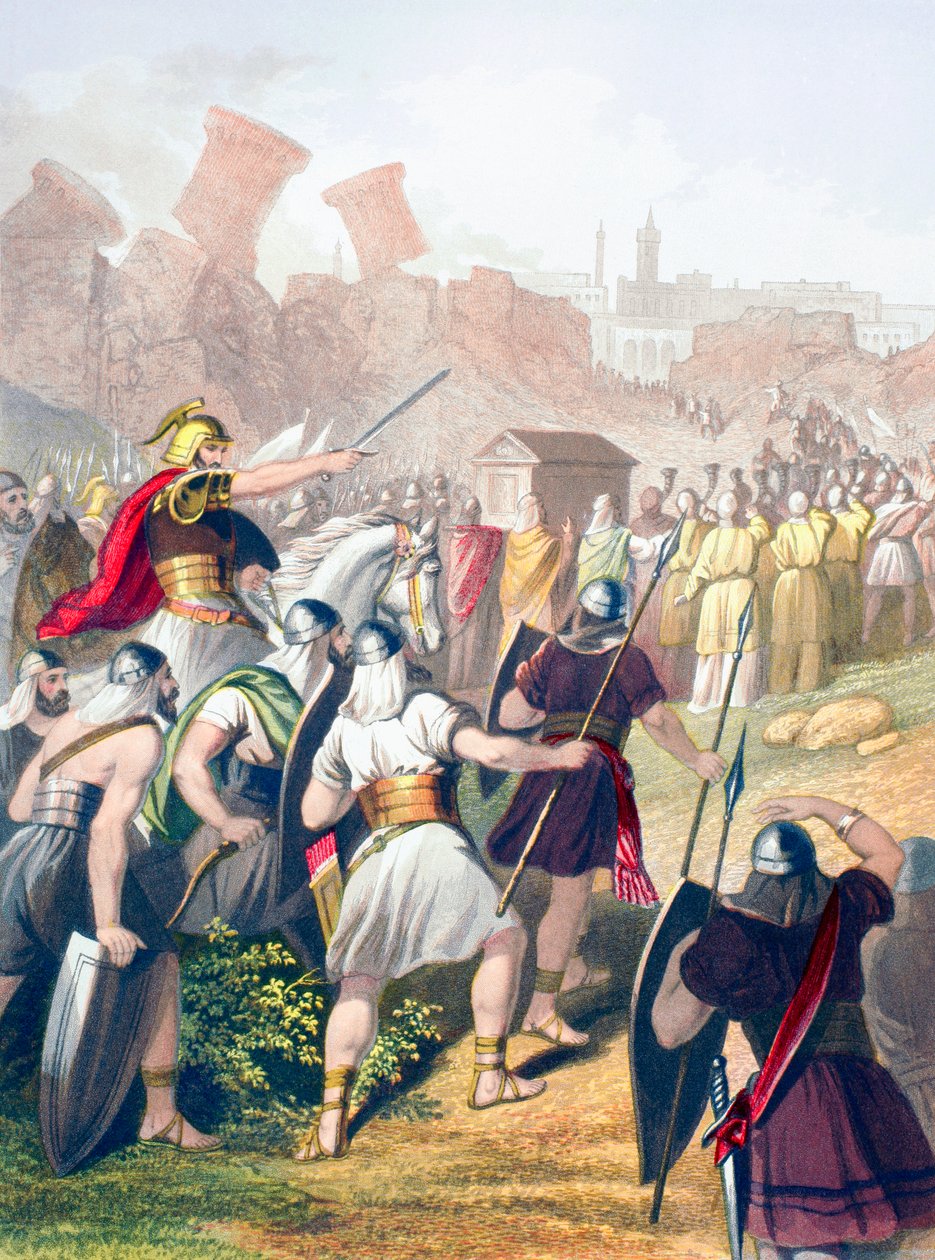 Jozua aan het hoofd van het Israëlische leger voor de muren van Jericho door English School