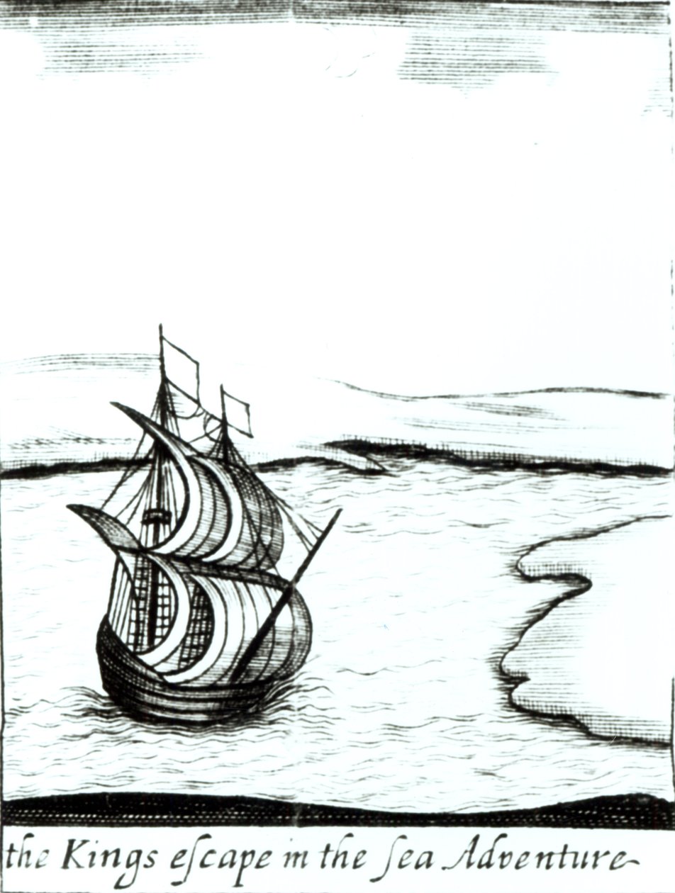 Koning Karel II (1630-85) vlucht uit Engeland in 1651, gepubliceerd 1660 door English School