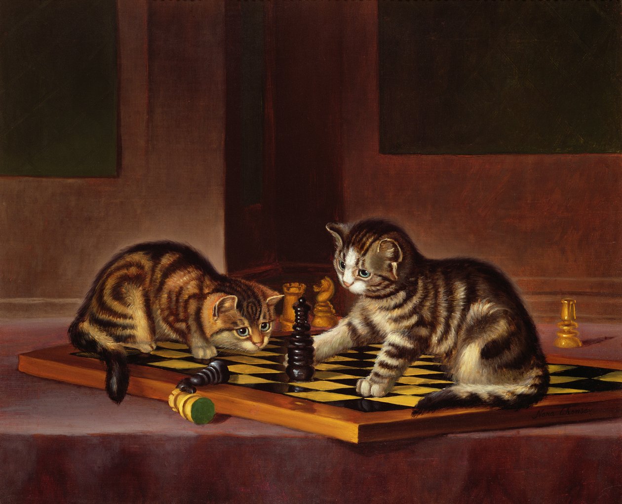 Kittens die Schaken, c.1860 door English School