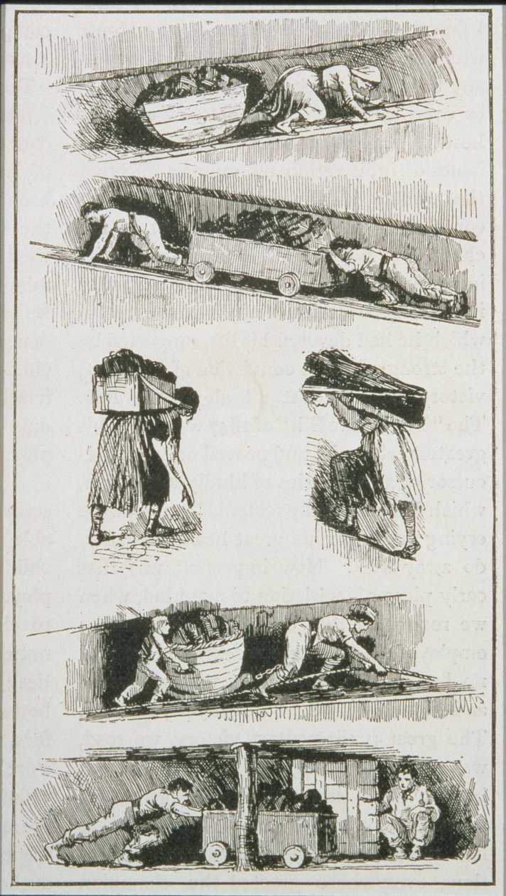 Arbeiders (inclusief een vrouw en kind) in kolenmijnen vóór 1843 door English School