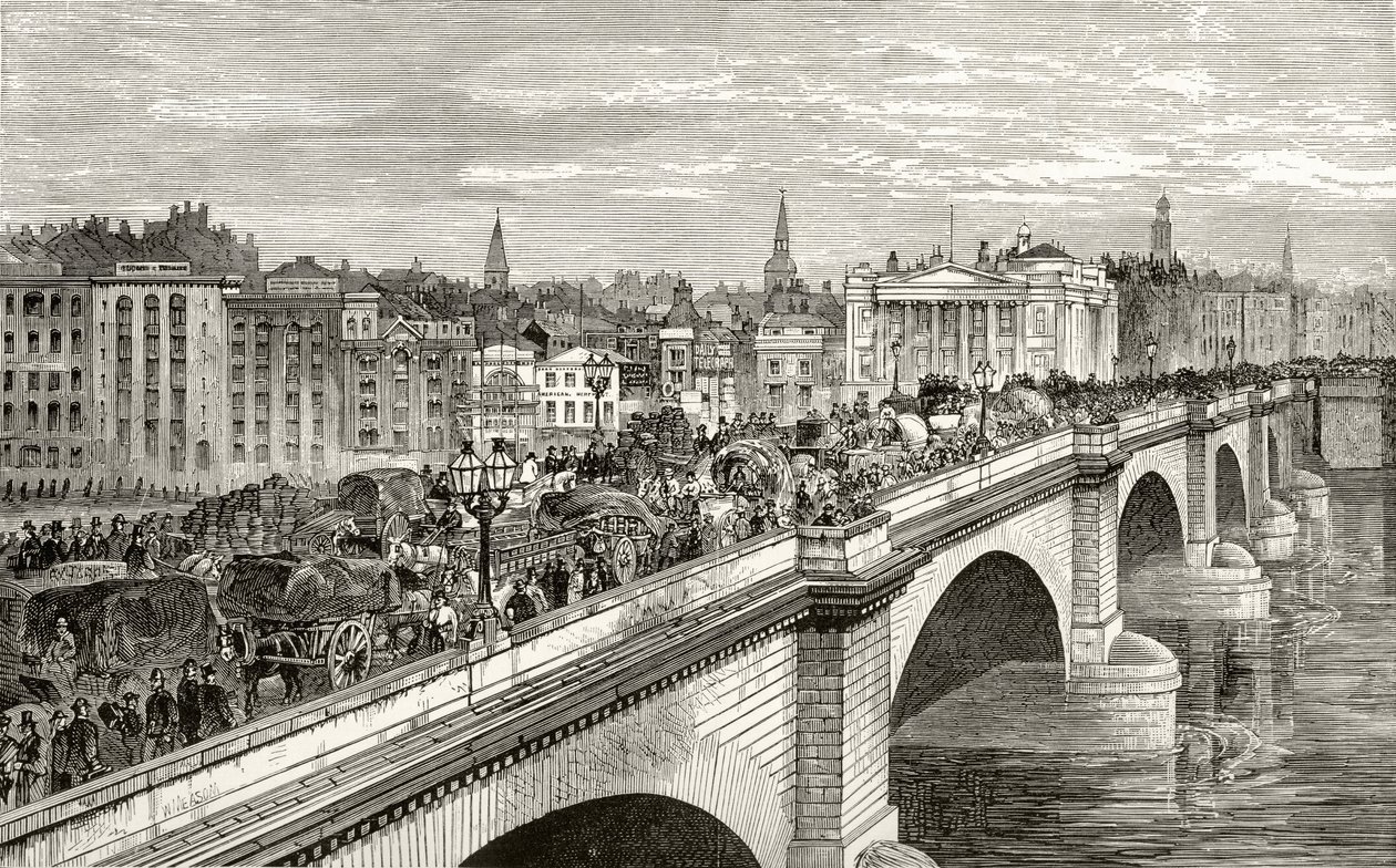 London Bridge in de negentiende eeuw, uit 