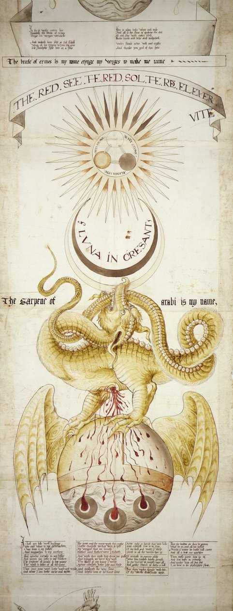 Emblematisch diagram van de alchemische processen voor de productie van de Steen der Wijzen, scène 4, uit de Ripley Scrolls door English School