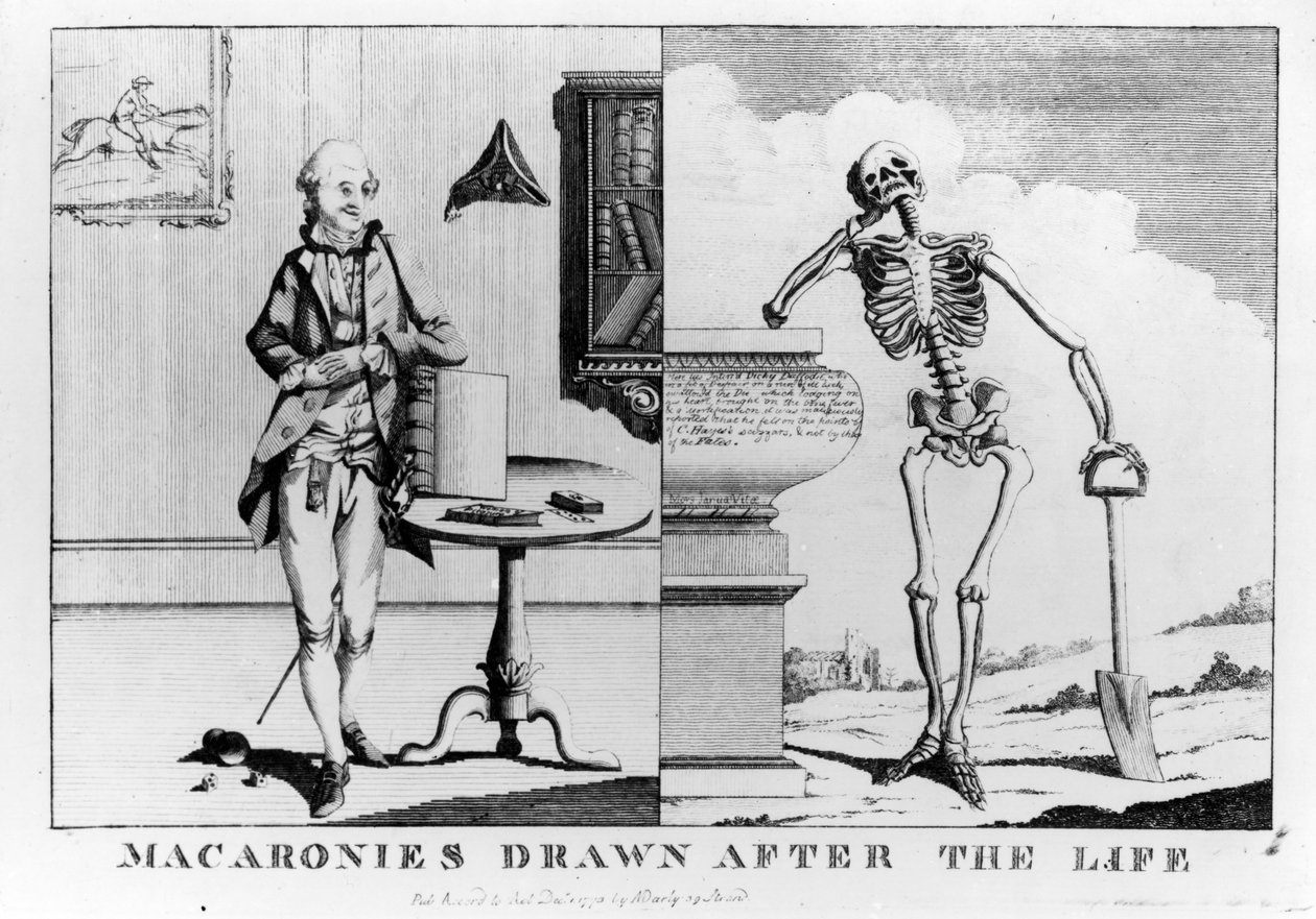Macaronies getekend naar het leven, uitgegeven door N. Darly, december 1773 door English School
