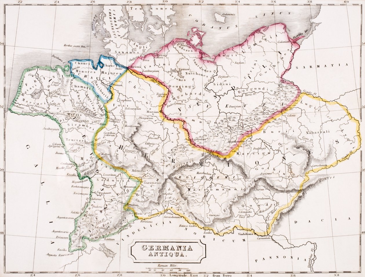 Kaart van Duitsland, Germania Antiqua, uit 