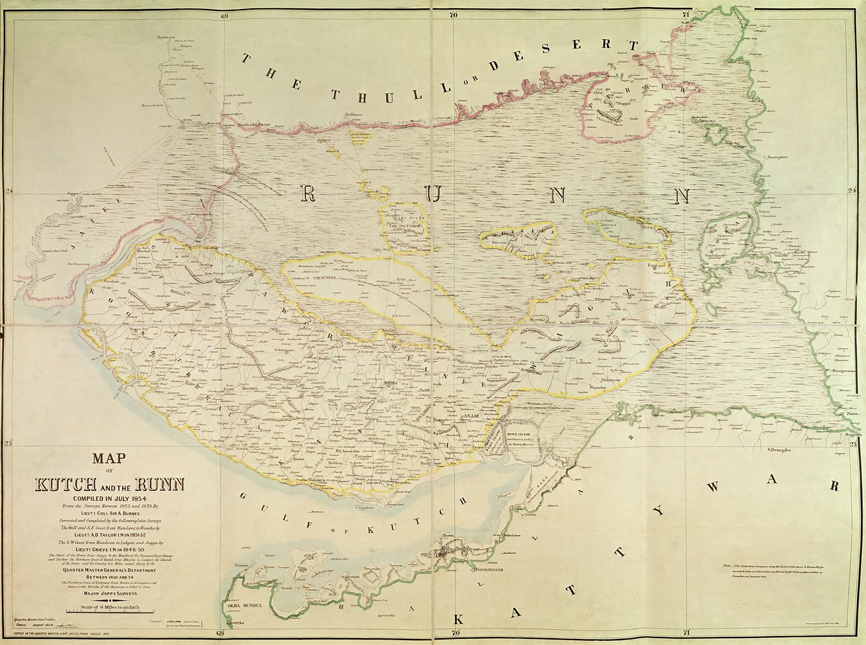 Kaart van Kutch en Runn, India, 1854 door English School