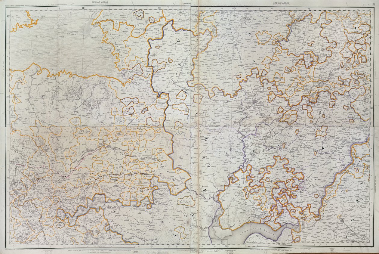 Kaart van de staat Gujarat in India, gepubliceerd onder leiding van kolonel J.T. Walker, C.B., R.E., F.R.S., Opperlandmeter van India, 1879 door English School