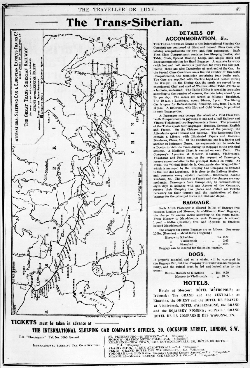 Kaart van de Trans-Siberische spoorweg, geproduceerd door J. Bartholomew und Co. door English School