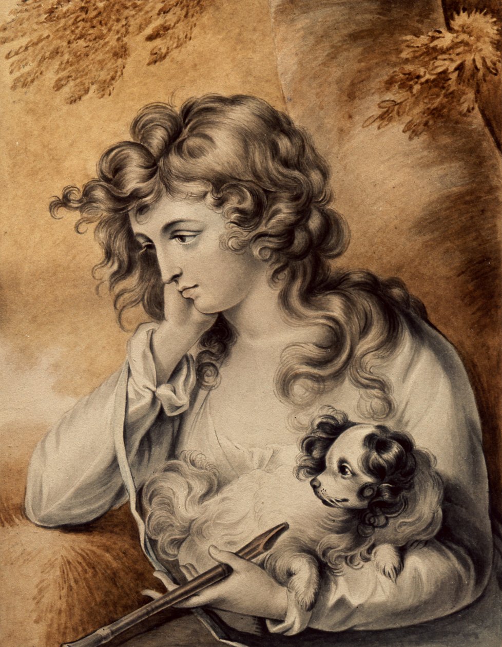 Maria, een personage uit Lawrence Sternes A Sentimental Journey, gegraveerd door Peltro William Tomkins, 1808 door English School