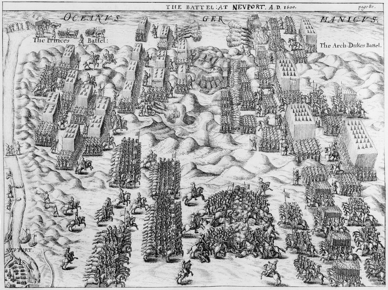 Maurice verslaat de Oostenrijkers in de Slag bij Nieuport, 1600 door English School