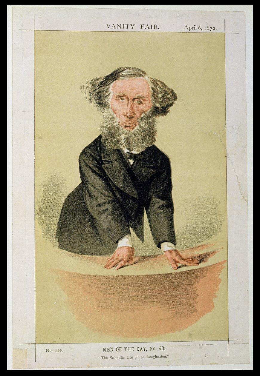 Mannen van de dag, nr. 43 Het wetenschappelijk gebruik van de verbeelding, cartoon van John Tyndall die een lezing geeft, 1872 door English School