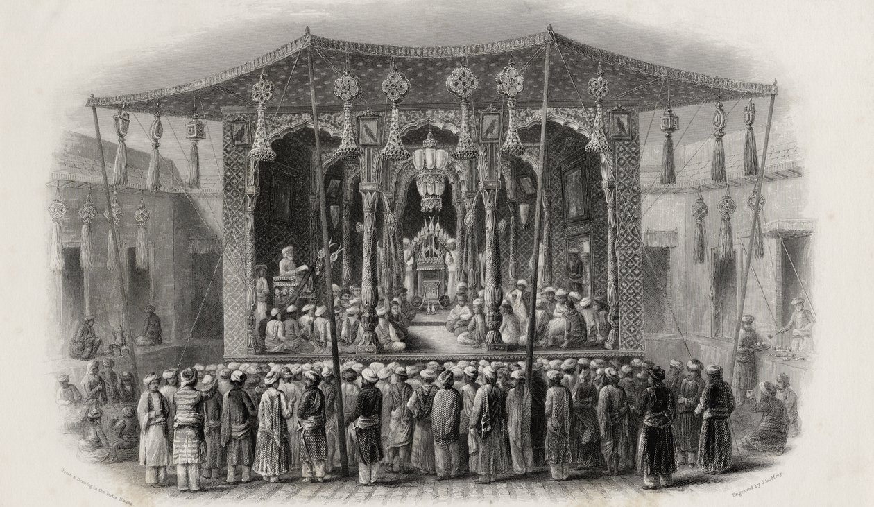 Mohammedaans Festival van de Mohurrum, gegraveerd door J. Godfrey door English School