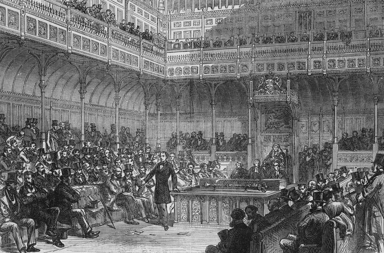 Mr Disraeli introduceert de Hervormingswet in 1859 door English School