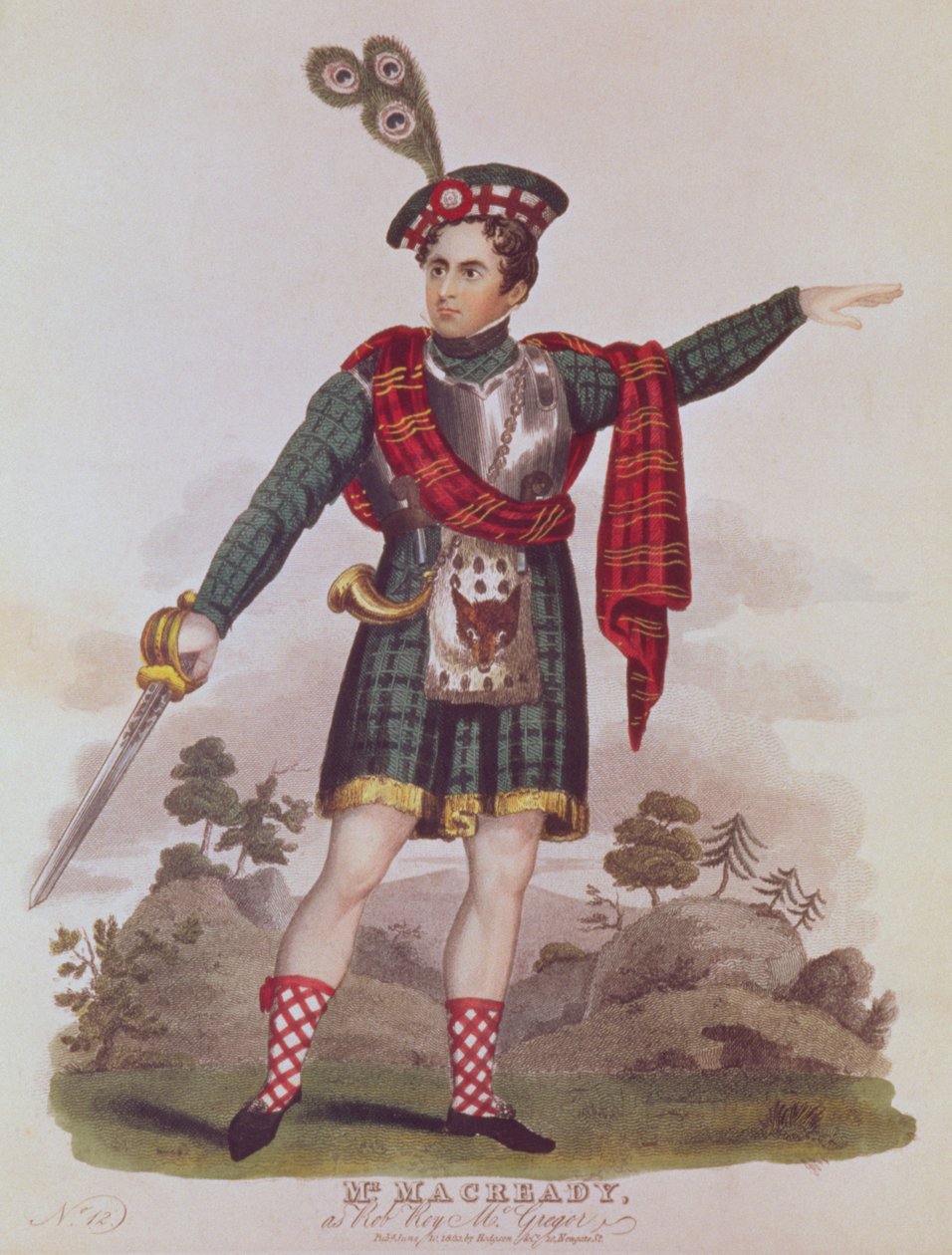 Mr. Macready in de rol van Rob Roy Macgregor uit een dramatisering van de roman 
