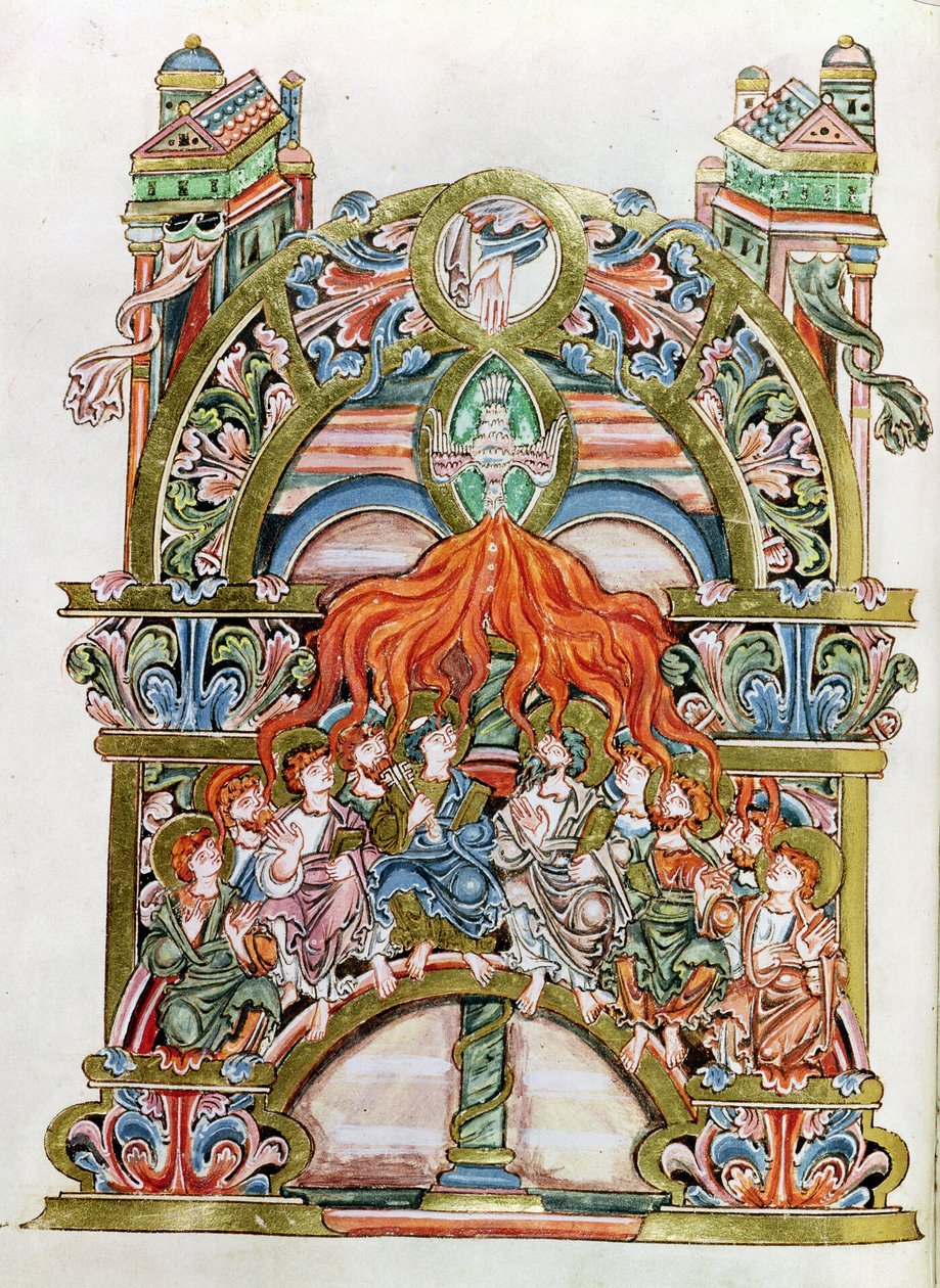 Pinksteren, uit het Winchester Pontifical, 10e-11e eeuw door English School