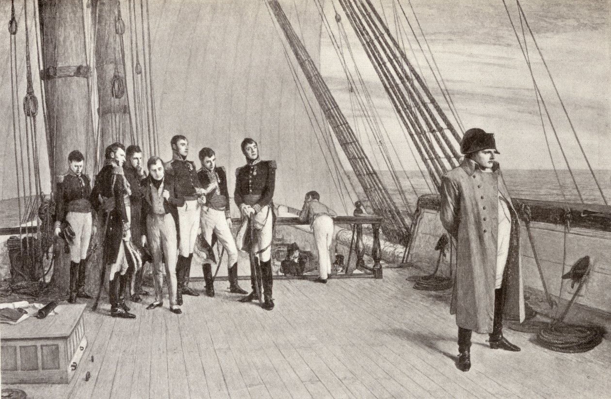 Napoleon aan boord van de Bellerophon door English School