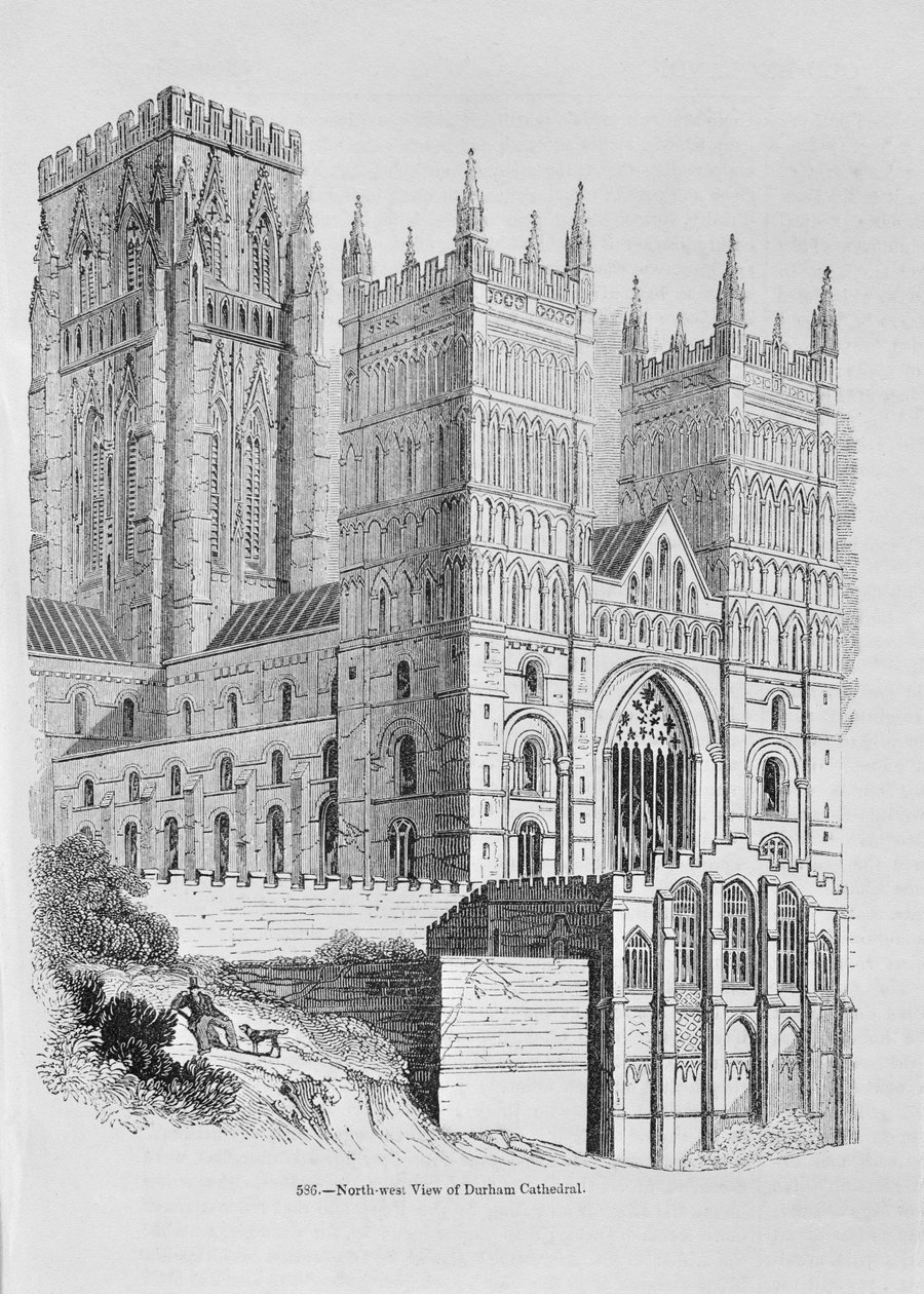 Noordwestelijke aanzicht van de Kathedraal van Durham door English School