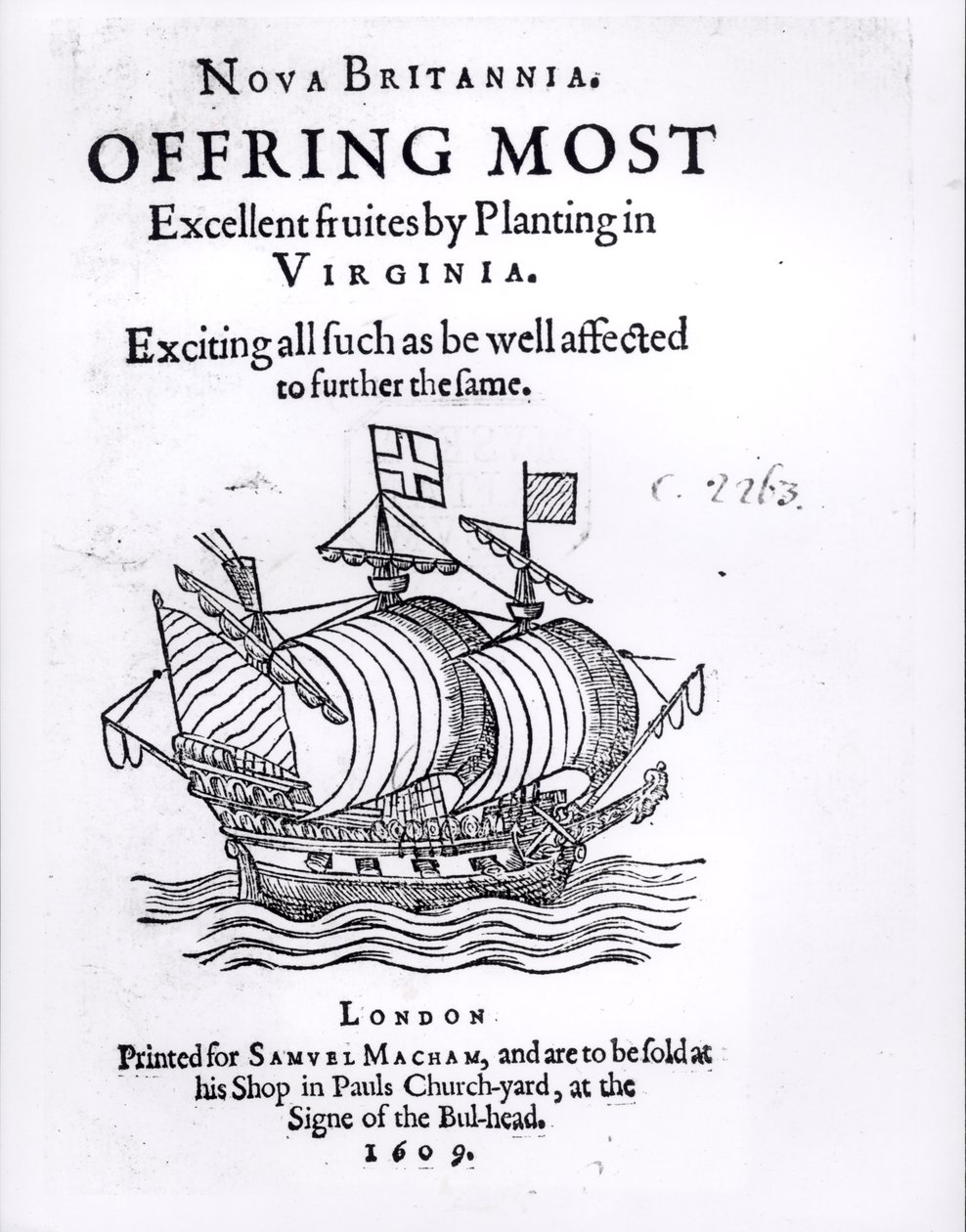 Nova Britannia. Biedt uitstekende vruchten door te planten in Virginia, 1609 door English School