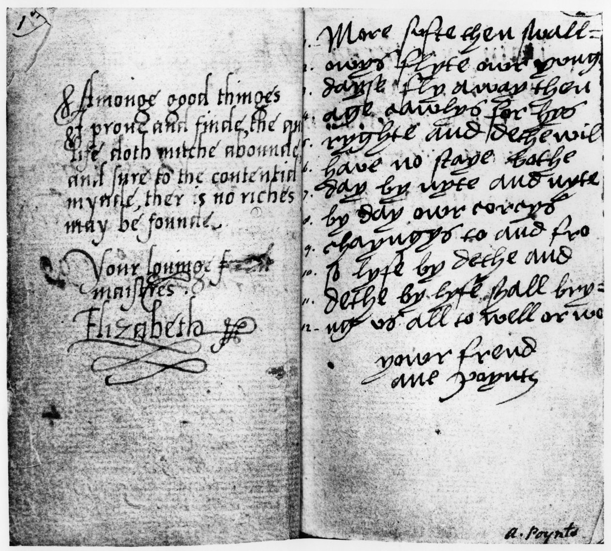 Pagina van manuscript met de handtekening van Koningin Elizabeth I door English School