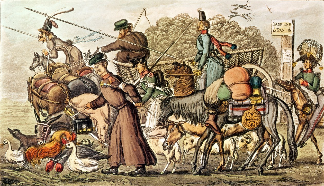 Deel van de geallieerden die Parijs binnentrekken, 1814. Het Russische contingent, Kozakken en plundering door English School