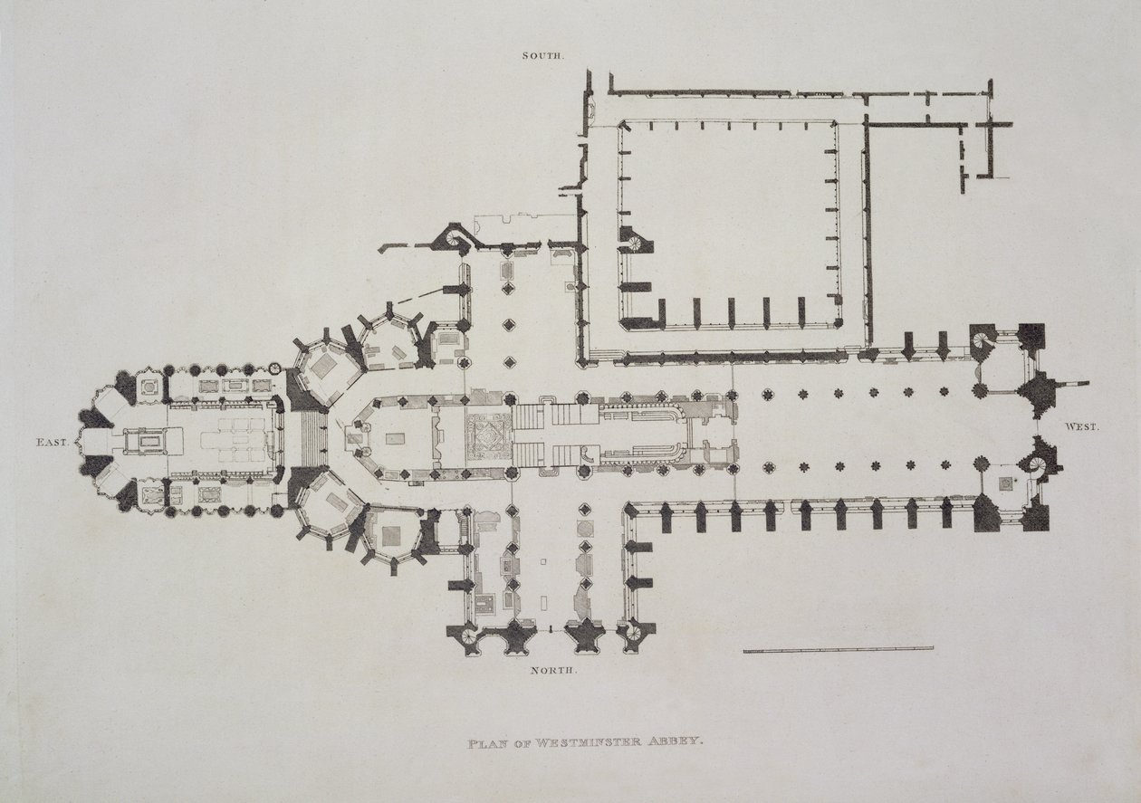 Plattegrond van Westminster Abbey, plaat 1 uit Westminster Abbey, uitgegeven door Rudolph Ackermann 1812 door English School