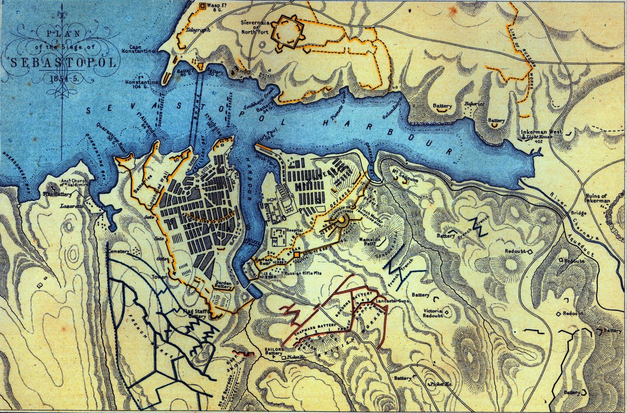 Plan van het Beleg van Sebastopol 1854-55, gegraveerd door Robert Walker, uitgegeven door William Mackenzie, ca.1860 door English School