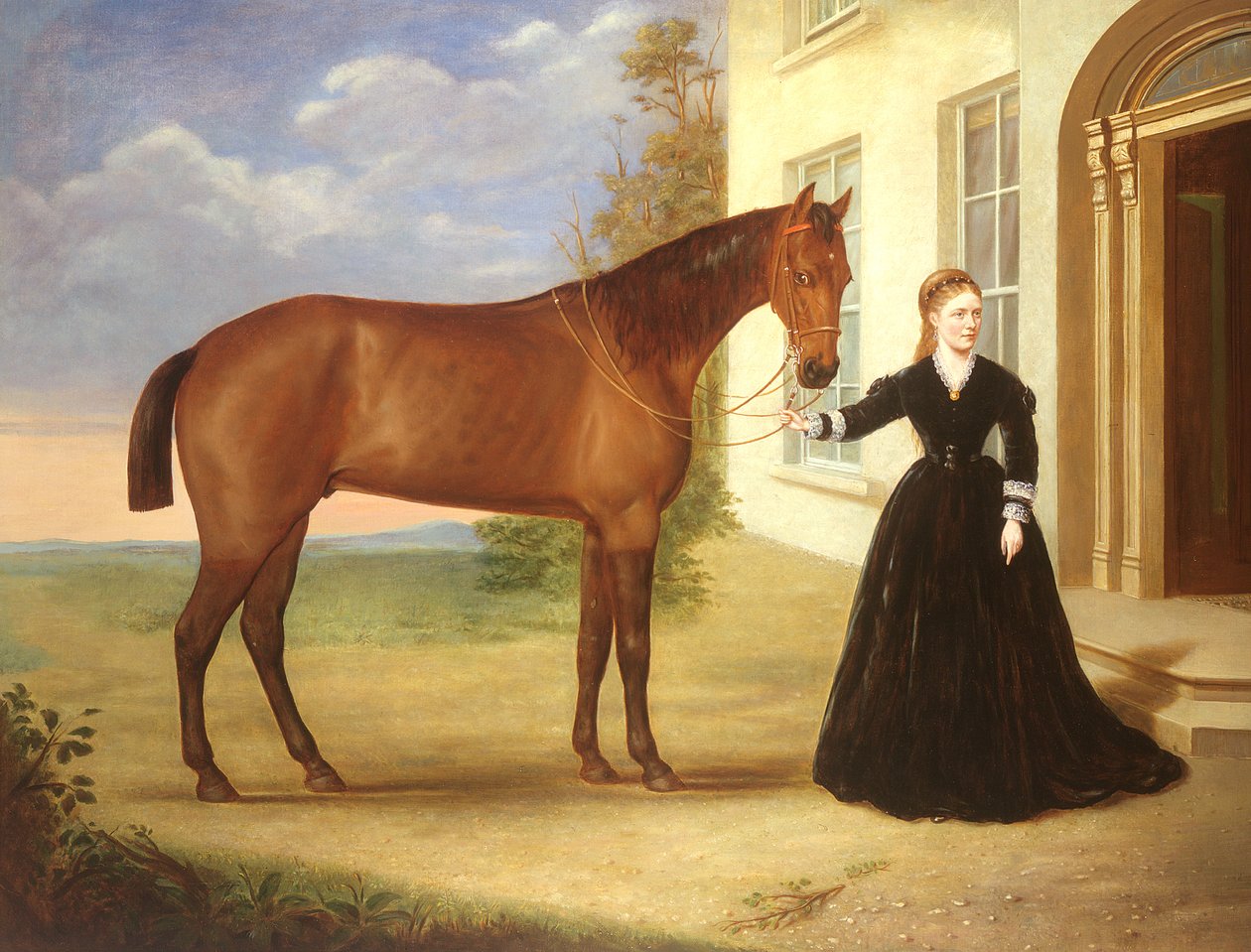 Portret van een dame met haar paard, c.1840 door English School