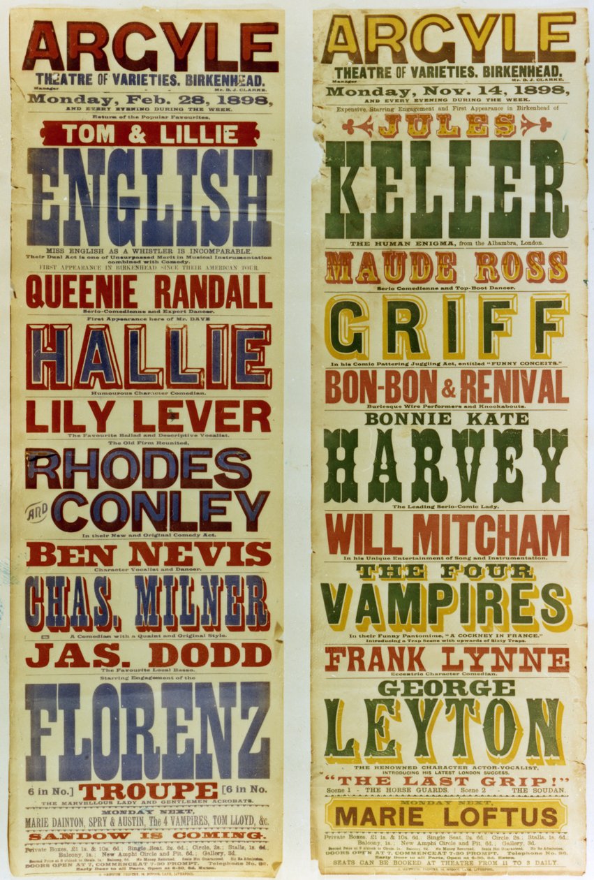 Posters voor het Argyle Theatre of Varieties, Birkenhead, 1898 door English School