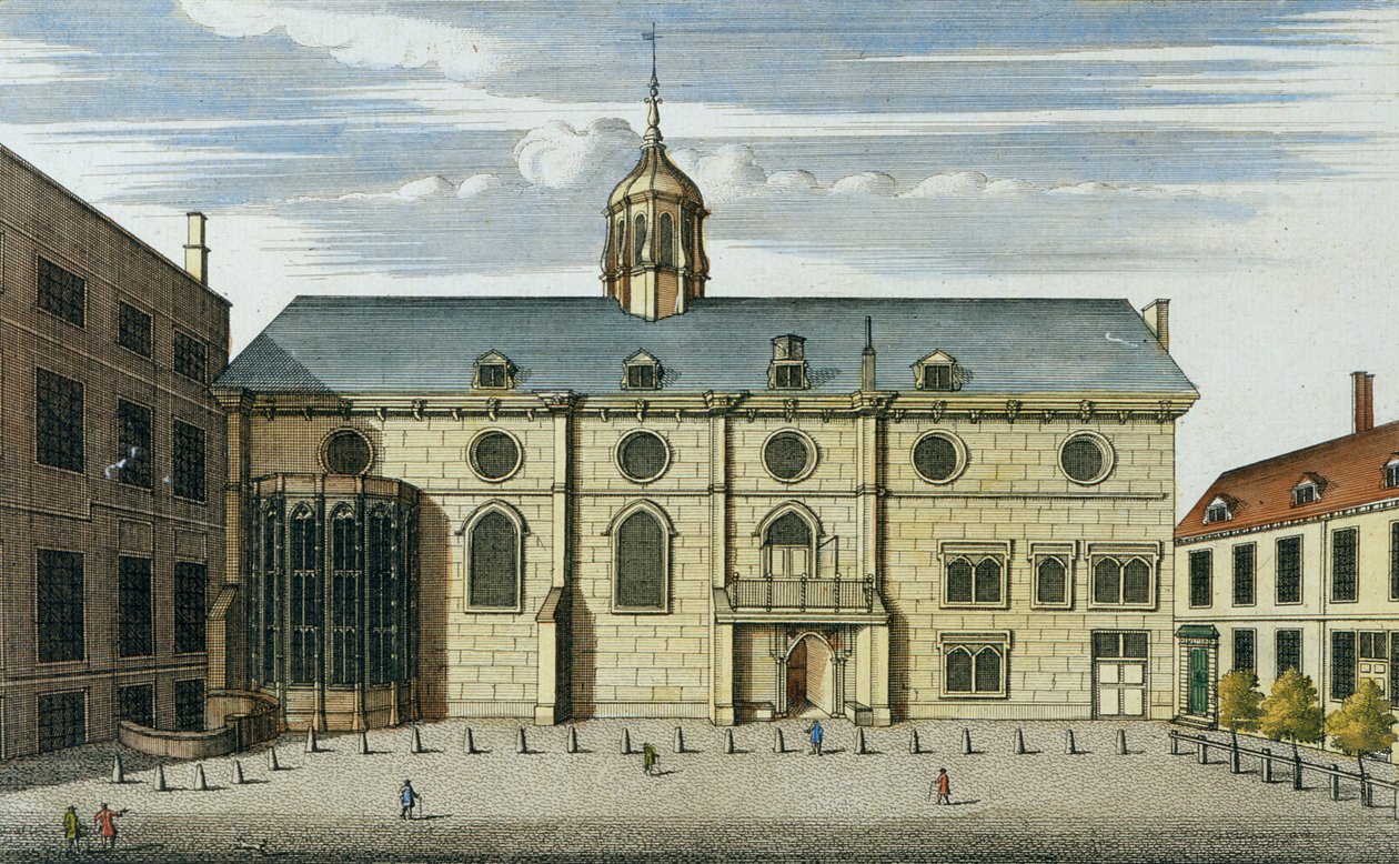 Premier Kaart van Londen en Voorsteden: De Bank of England in de Poultry, 1724 (handgekleurde gravure) door English School