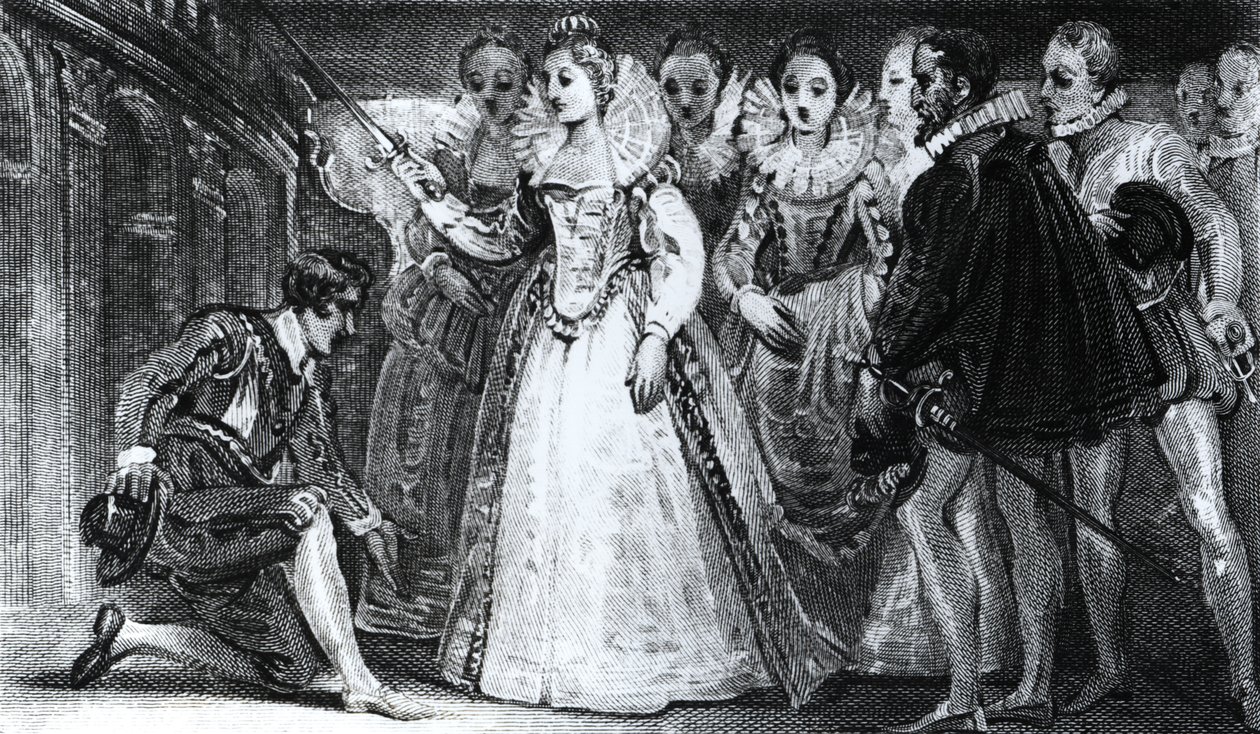 Koningin Elizabeth I (1530-1603) ridders Francis Drake (ca. 1540-96) in 1581 door English School