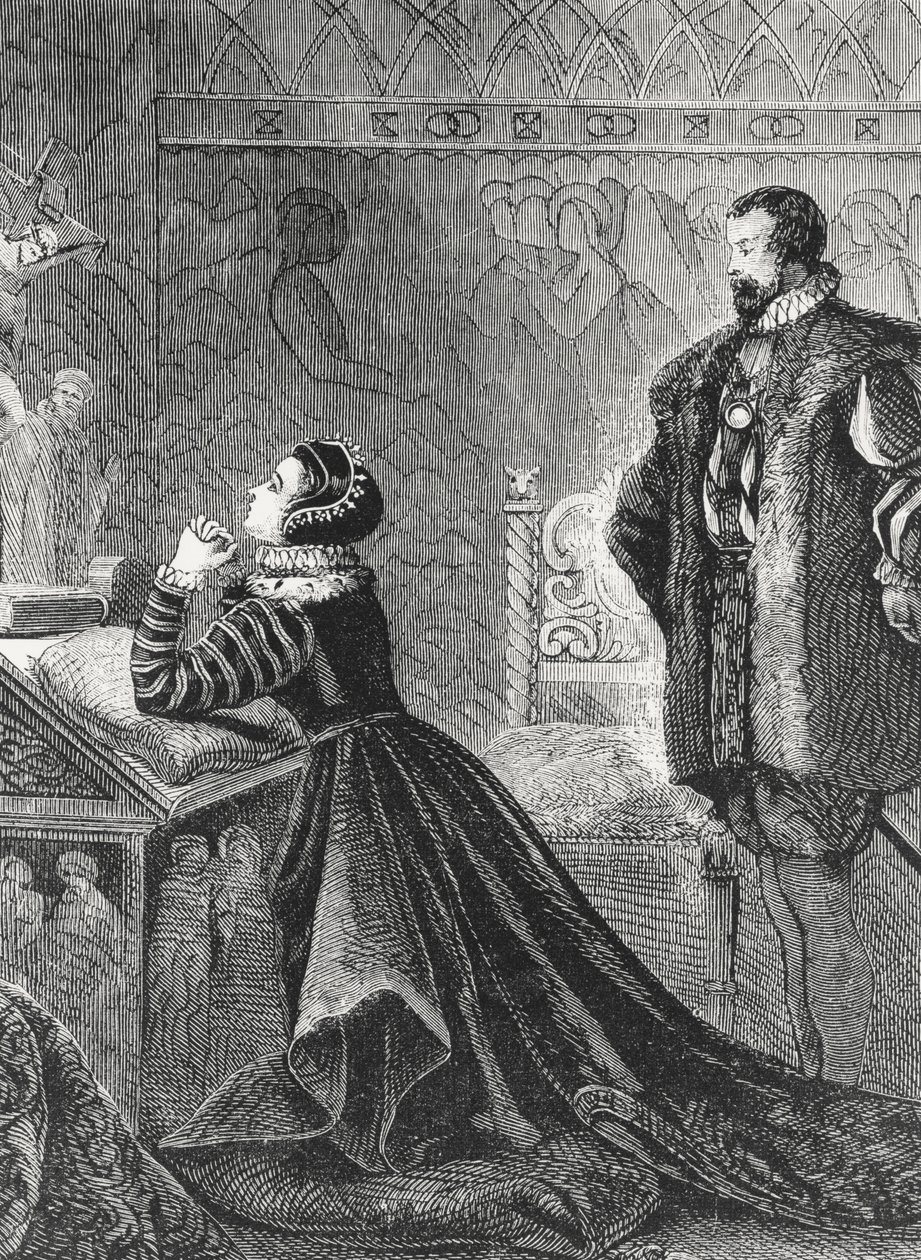 Koningin Mary in haar privé oratorium (1542-87) door English School