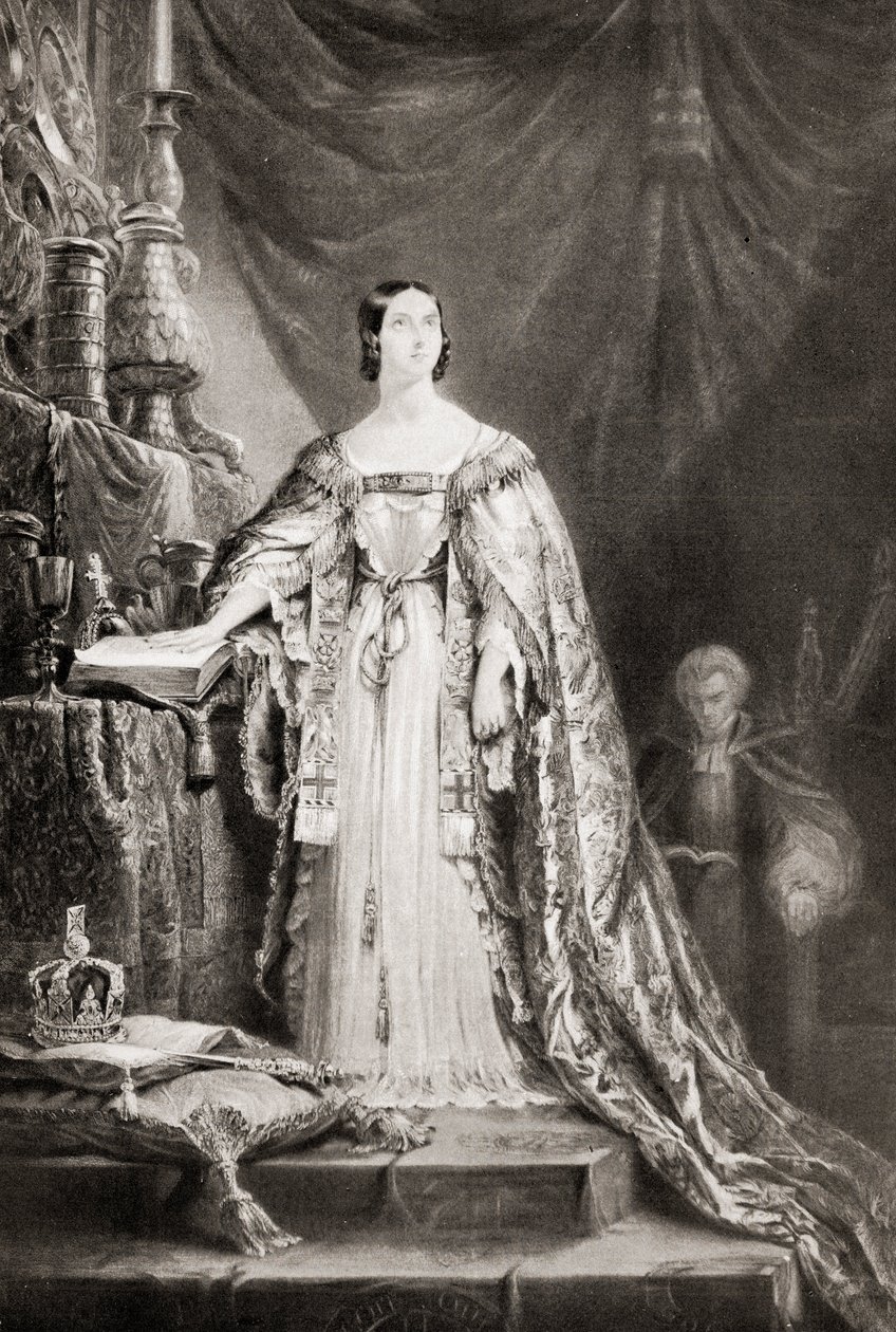 Koningin Victoria (1819-1901) legt de kroningseed af door English School