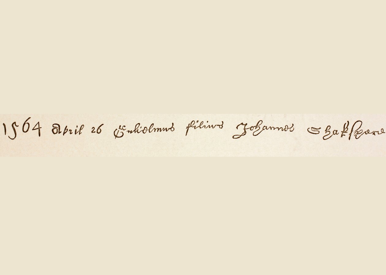 Registerinschrijving voor de doop van William Shakespeare, 1886 door English School