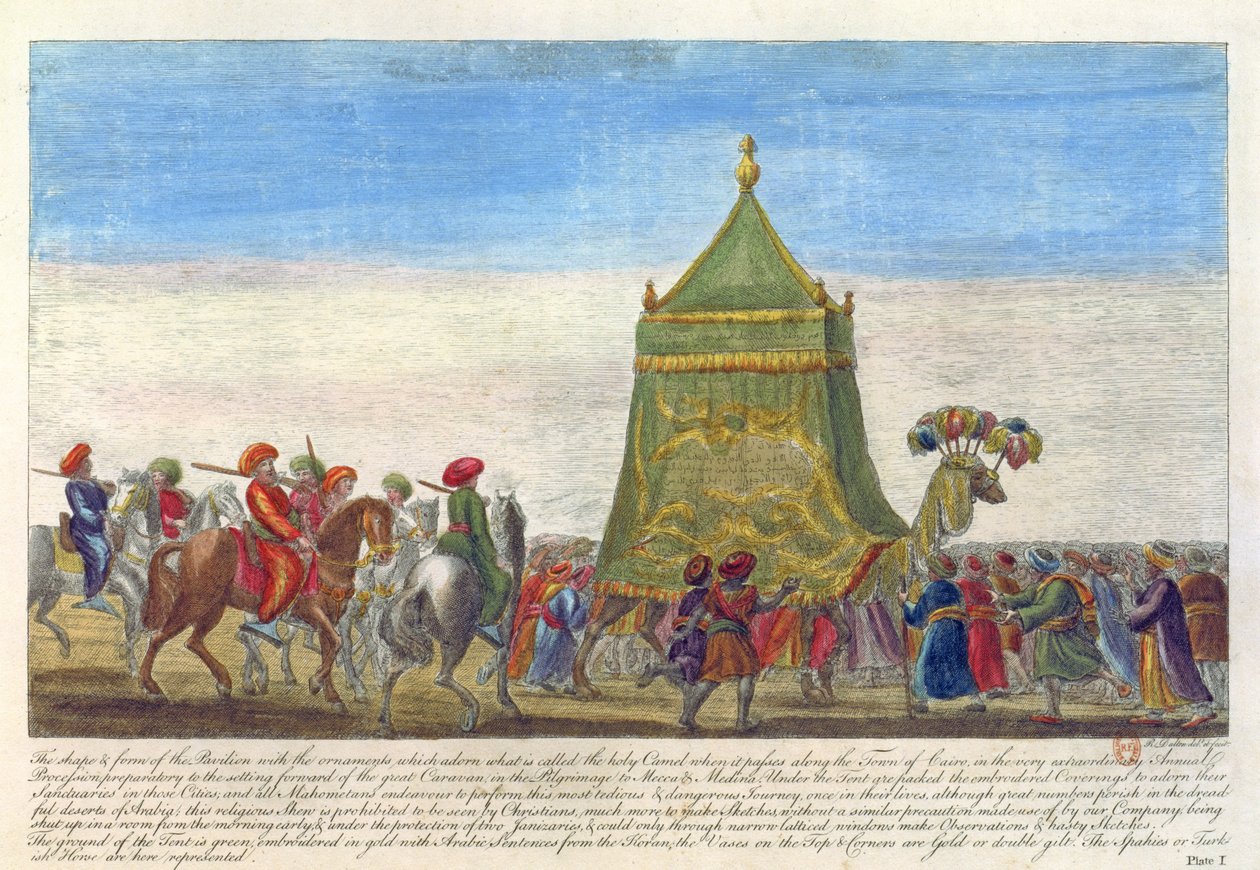 Religieuze parade ter viering van het jaarlijkse vertrek naar Mekka, uit Antiquities and Views in Greece and Egypt geschreven door Richard Dalton, 1701 door English School