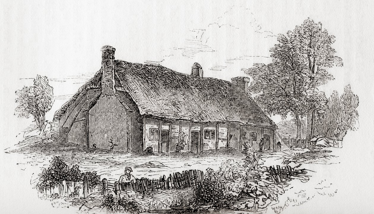 Huis van Samuel Butler, Pershore, Worcestershire, Engeland. Samuel Butler, 1613-1680. Engelse dichter en satiricus, uit Old England: A Pictorial Museum, uitgegeven 1847 door English School