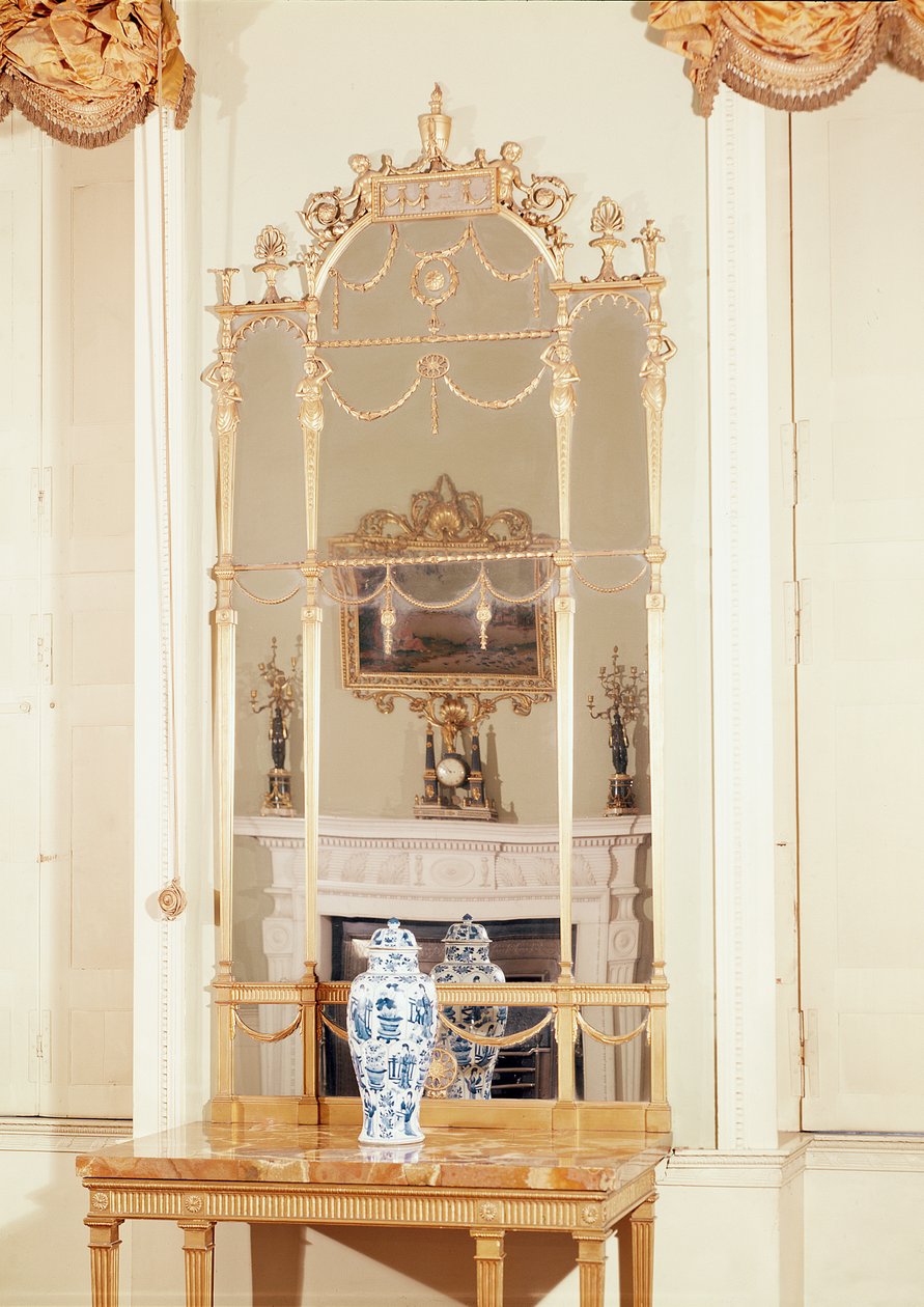 Bijzettafel en pierglas, gesneden en verguld, ontworpen door Robert Adam, 1777 door English School
