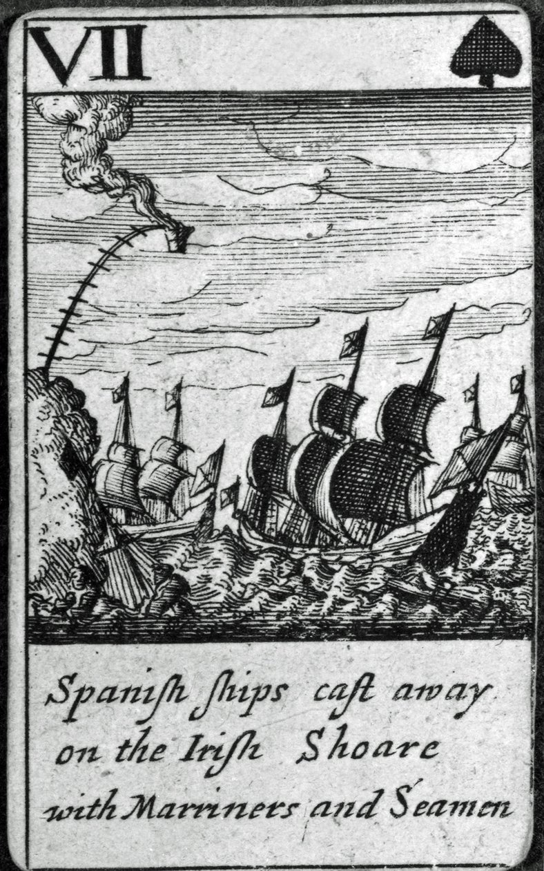 Spaanse Schepen Vergaan. VII van Schoppen uit een pak speelkaarten door English School