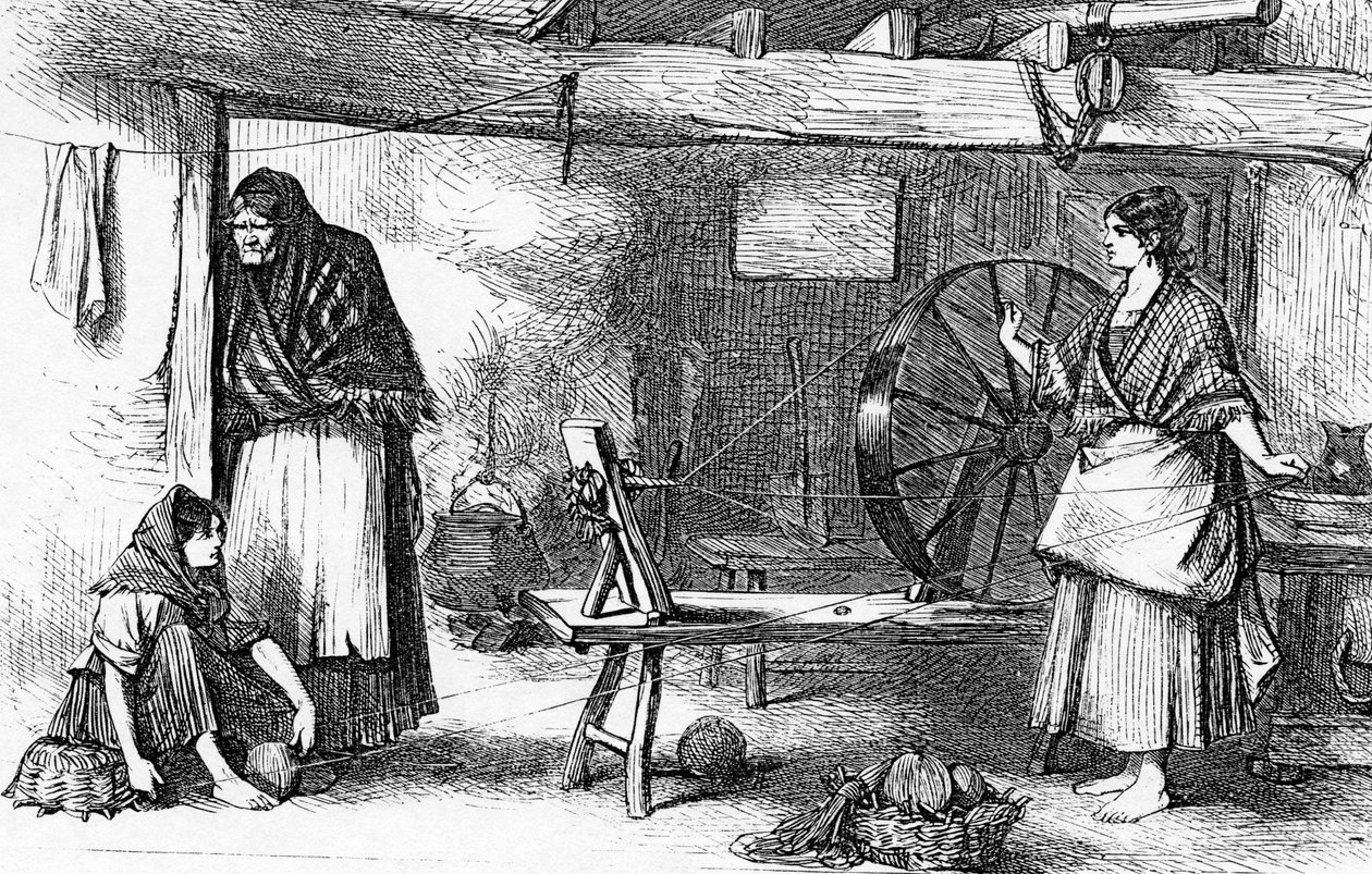 Spinnewiel in de Claddagh, Galway, illustratie uit 
