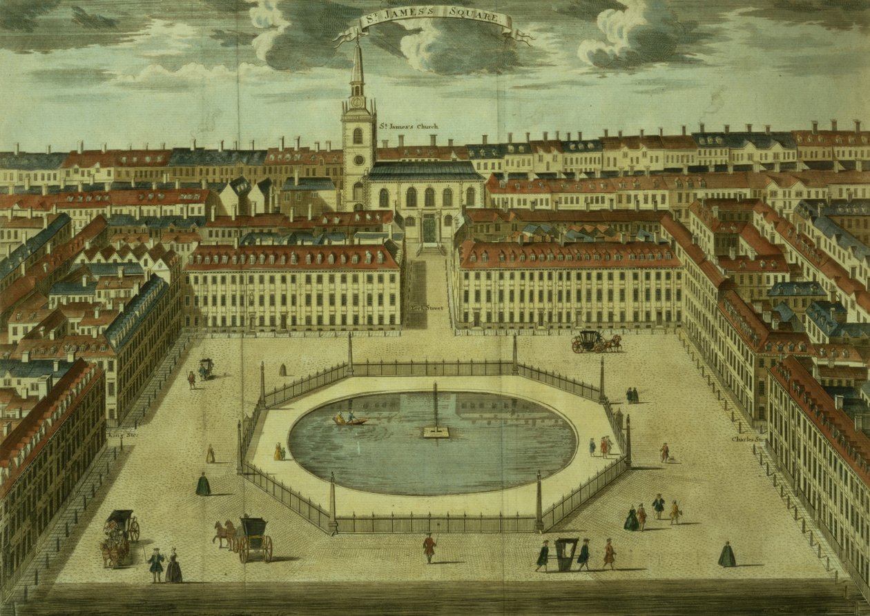 St. Jamess Square, voor Stows Survey of London, uitgegeven 1754 door English School