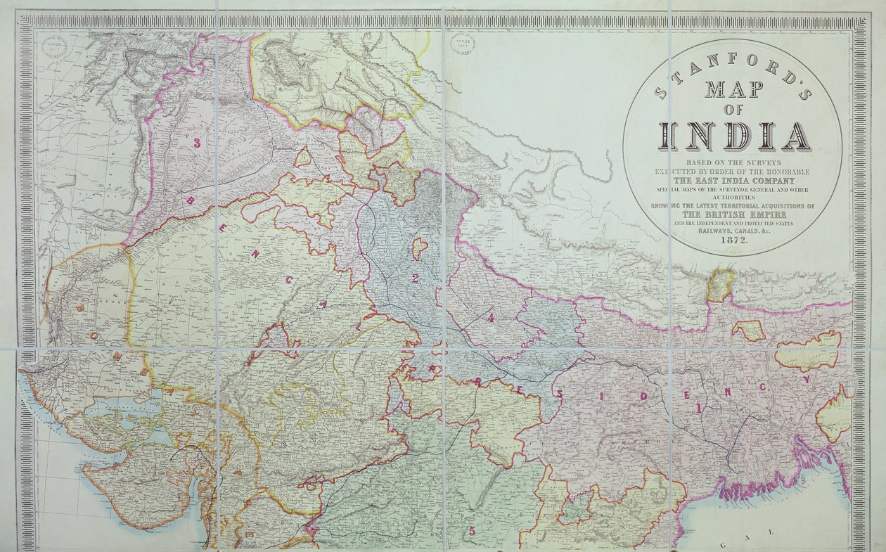 Stanfords Kaart van India, 1872 door English School