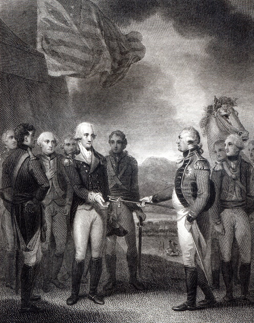 Overgave van Lord Cornwallis in Yorktown, 1781 door English School