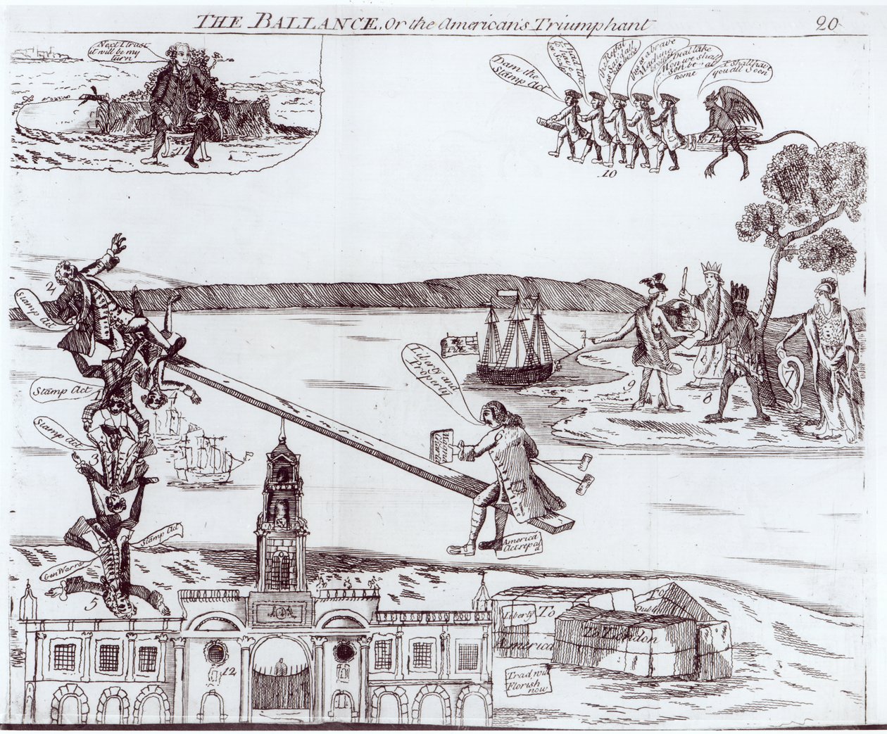 De balans of de Amerikanen triomferen, 1766 door English School