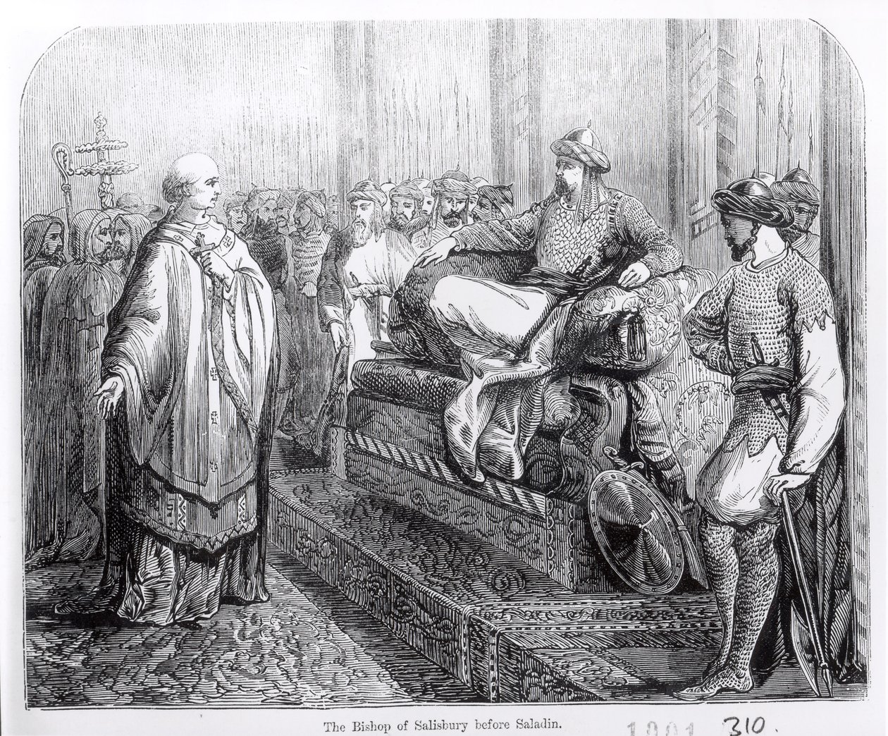 De Bisschop van Salisbury voor Saladin (ca. 1137-93) door English School